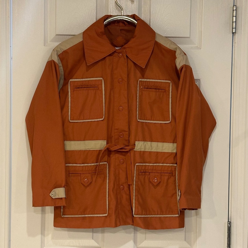 Vintage Kmart Safari Jacket Burnt Orange Tan Trim Utility Coat Size 14 Retro 70s